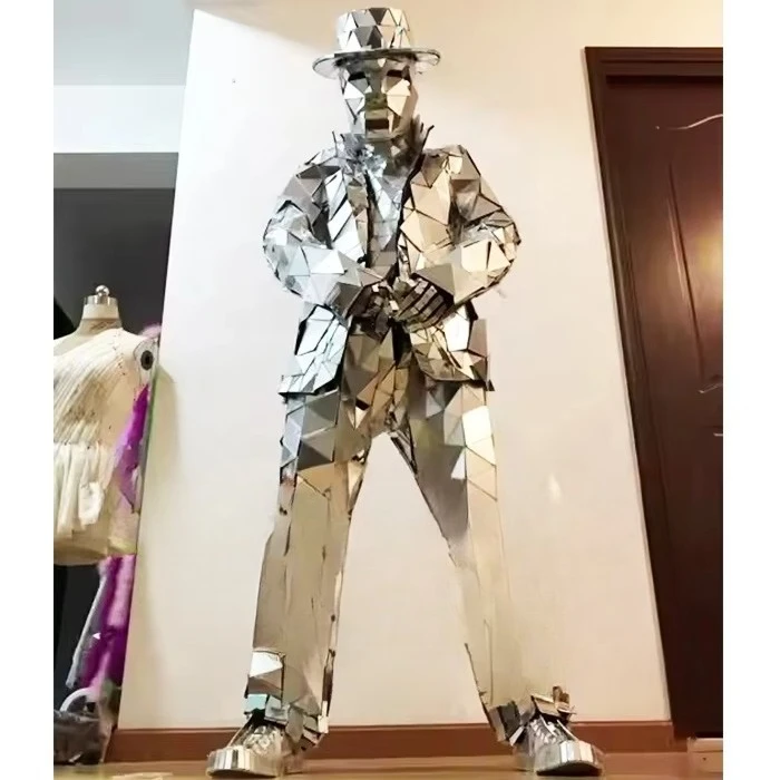Silver Mirror Reflective Men's Show Suit Walker Style DJ Club Party Stage