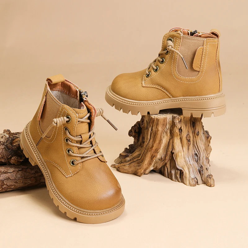 

Kids Riding Boots for Girls 2025 New Autumn Winter Kids Thermal Boots Non-slip Side Zip Simple Retro Kids Outdoor Hiking Boots