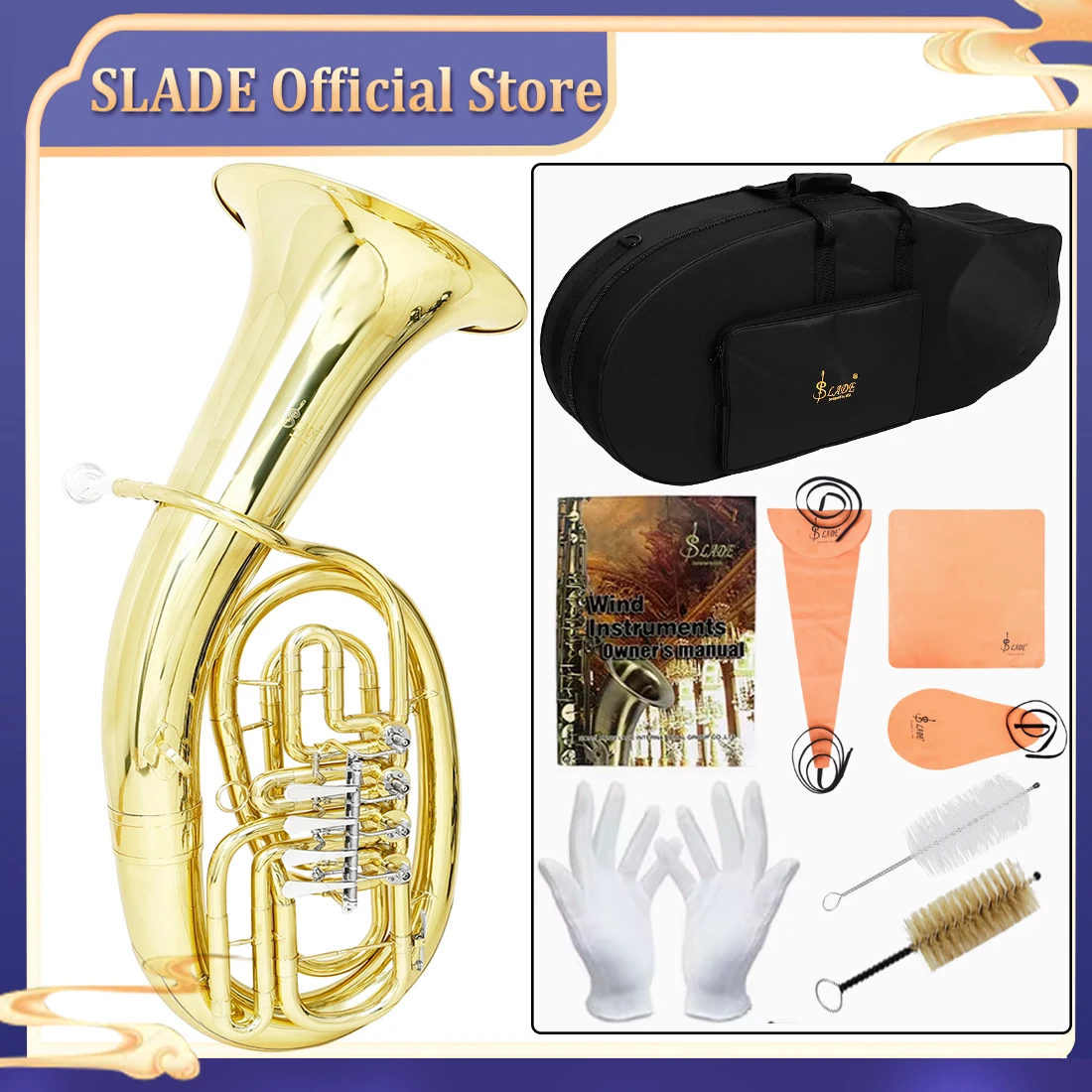 SLADE 4 Flat Keys Euphonium Brass Body Four Key Flat Key on the Bass Brass Instrument with Case Gloves Straps Parts