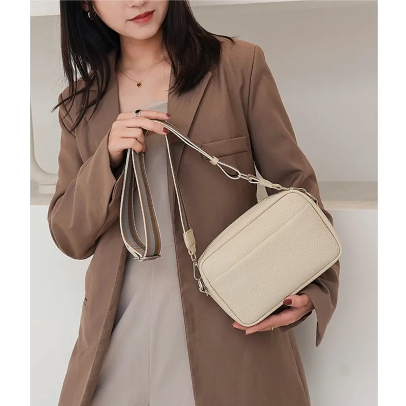 Solid Color Pu Wide Strap Crossbody Bags For Women New Leather Small High Quality Handbags Designer Shoulder Bag Luxury Simple