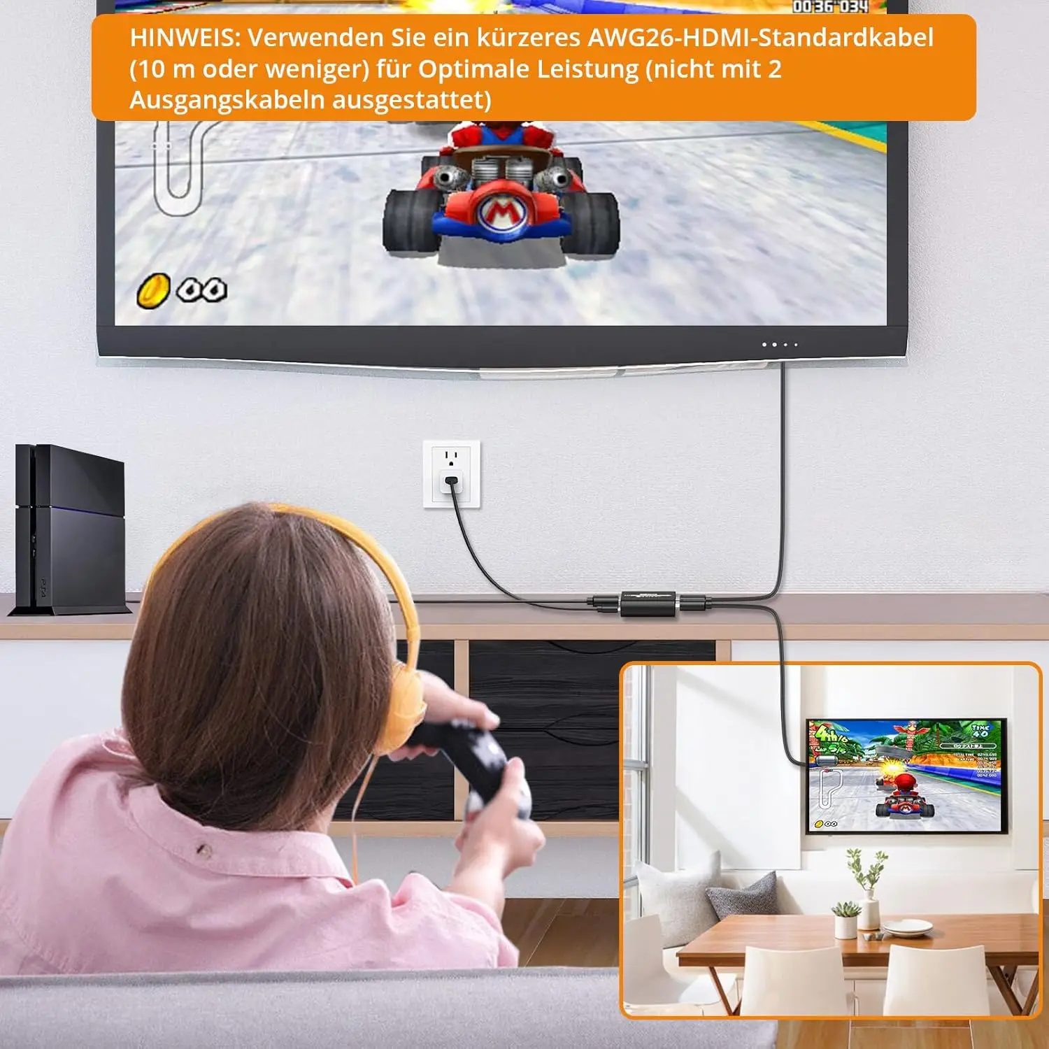 Neoteck HDMI Splitter 1:2 - 4K@30 هرتز، 3D، 0,5 متر HDMI-Kabel fazer Dual-Monitore، Familien & Gamer