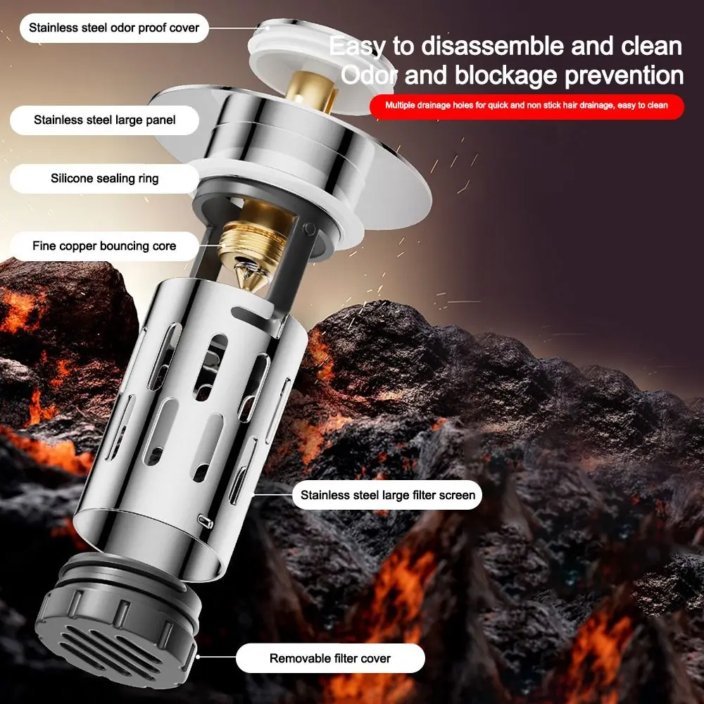 New Stainless Steel Washbasin Leak Proof Plug Odor Proof Durable Floor Drain Filter Pop-Up Bounce Core Kitchen Bathroom