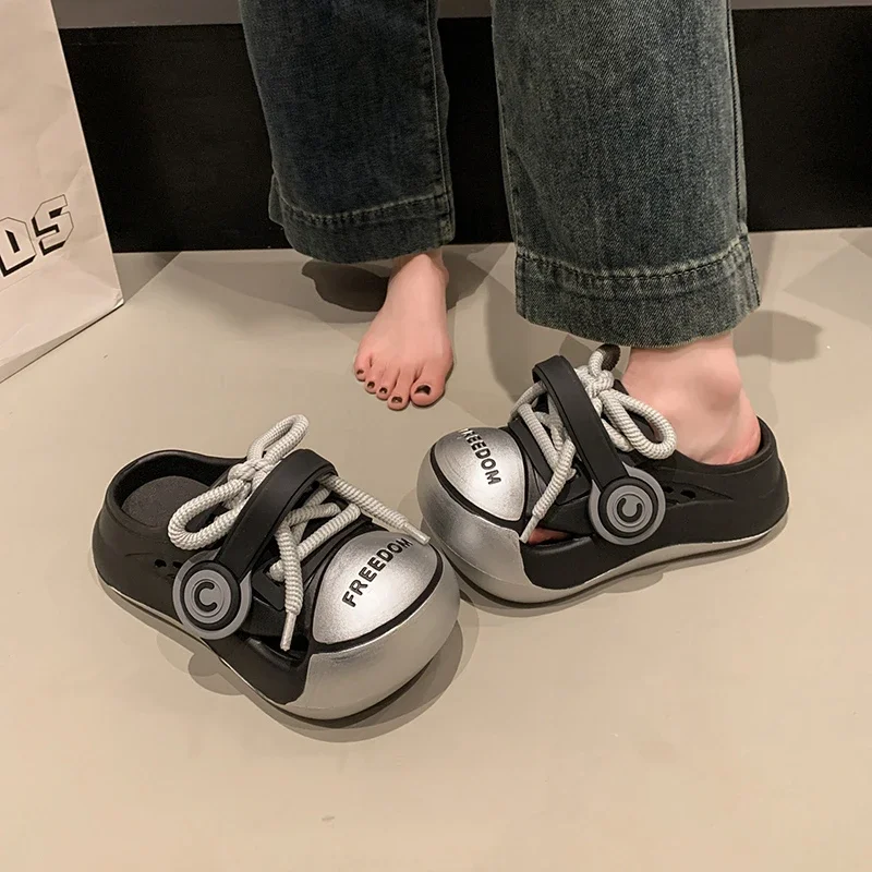 Women's Fashion Slippers Round Toe Platform Sole Lace-up Shoes Women Leisure Outdoor Korean Style Anti-Slip Zapatillas De Mujer - Image 5