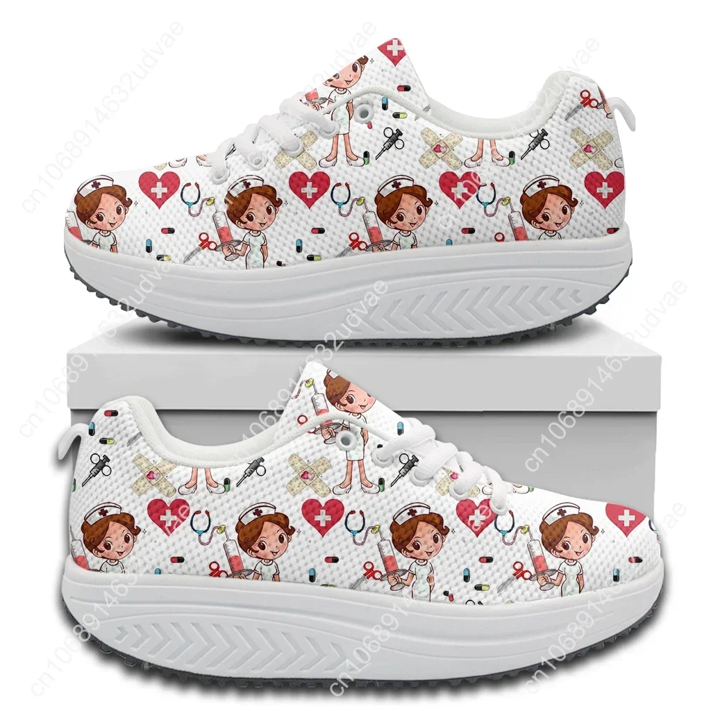 Comfort Lace-up Platform Sneakers Medical Care Nurse Print Casual Swing Shoes Non-Slip Nursing Shoes Toning Shoes