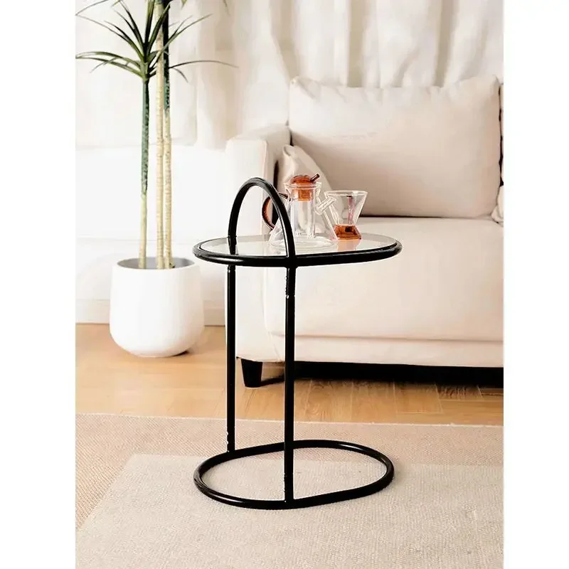 Home bedside table light luxury small apartment wrought iron living room small coffee table bedroom simple glass side table