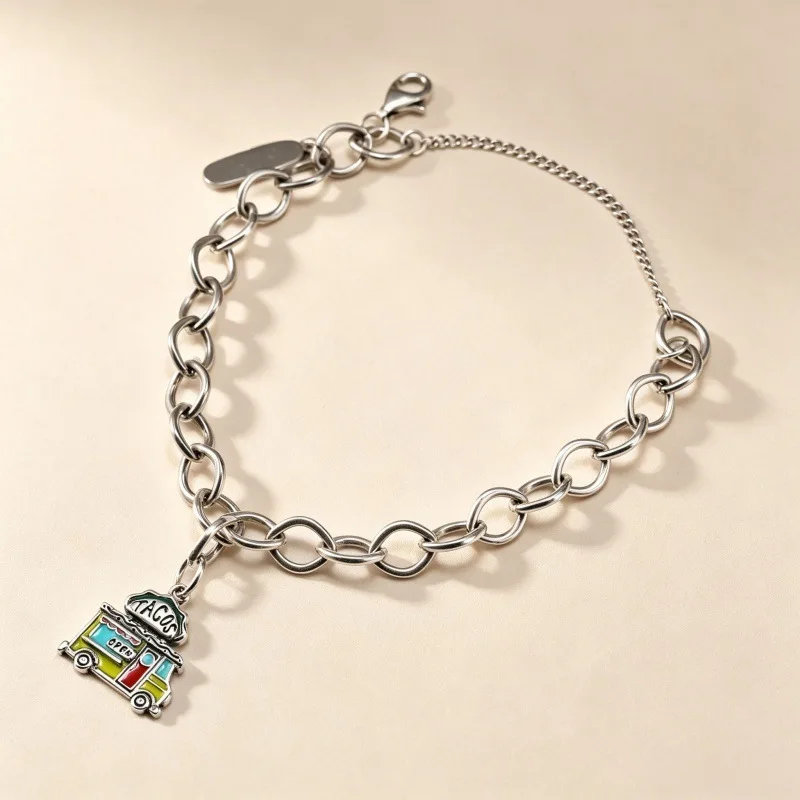 S925 Silver Vintage Oxidized Charm Bracelet Taco Truck Graduation Girl Santa Hat Compass Pendant Jewelry Gift for Women