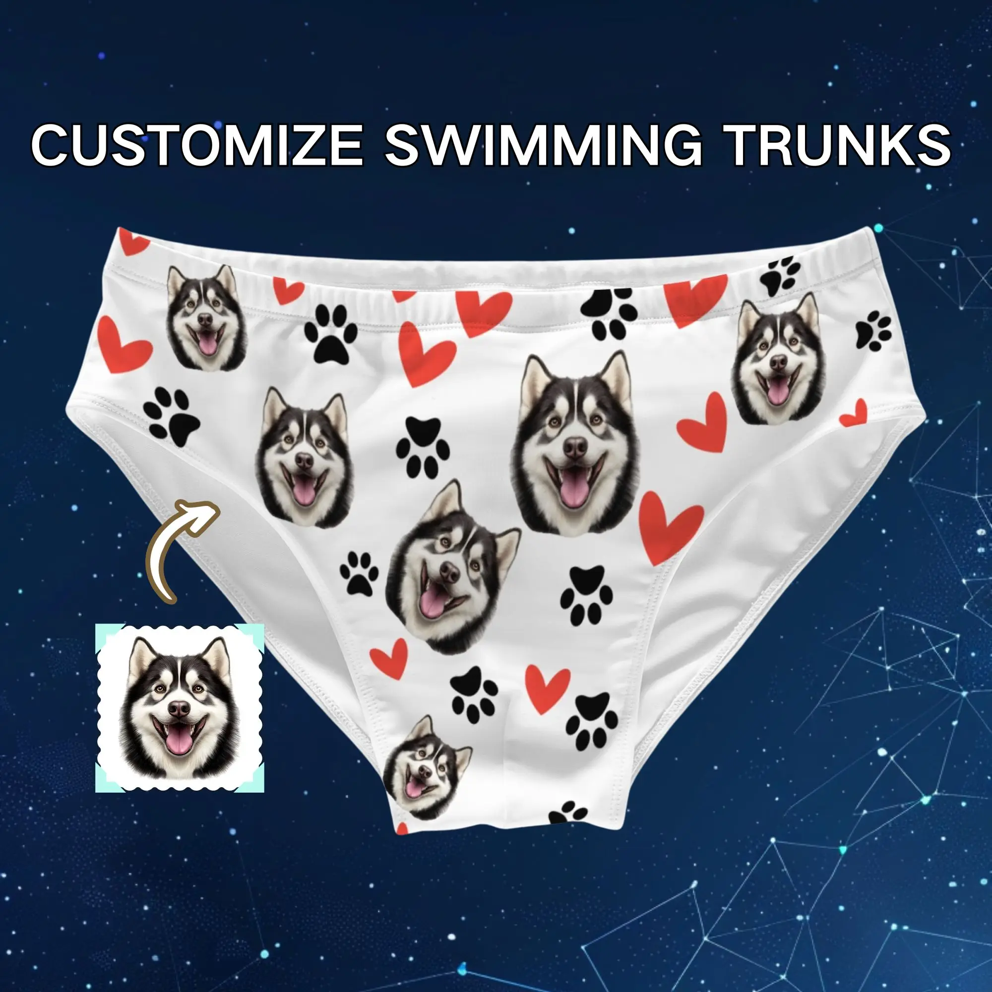 Cute Cartoon Custom Pet Photos Men's Swimming Trunk Boxer Personalized Skin-friendly Men's Sea Short Briefs Pet Owner Gift