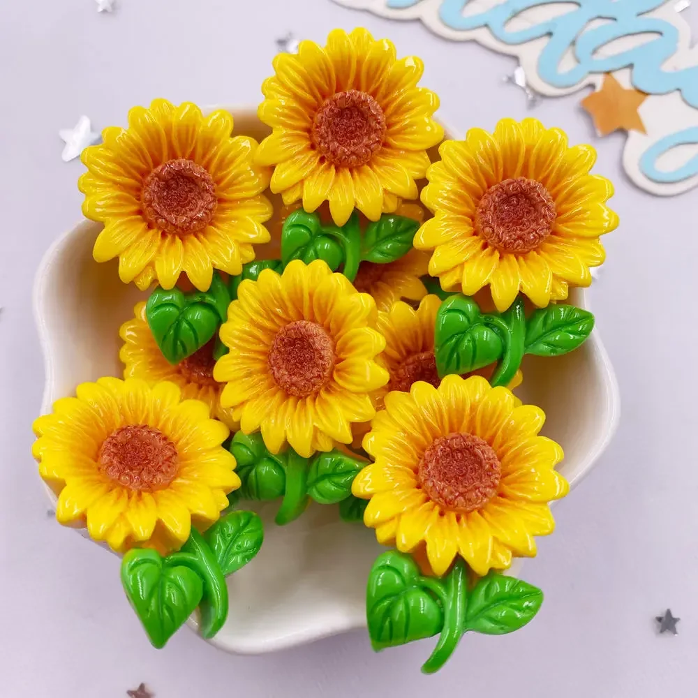 10PCS Resin Kawaii Colorful Painted Sunflower Lotus Morning Glory Flatback Flower Stone Figurines Scrapbook DIY Bow Decor Crafts