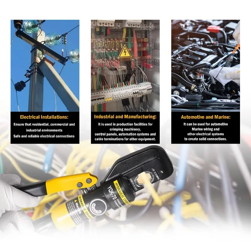 手動油圧圧着ペンチ YQK-70 ポータブル油圧工具 油圧式圧着機 ケーブル端子圧着機
