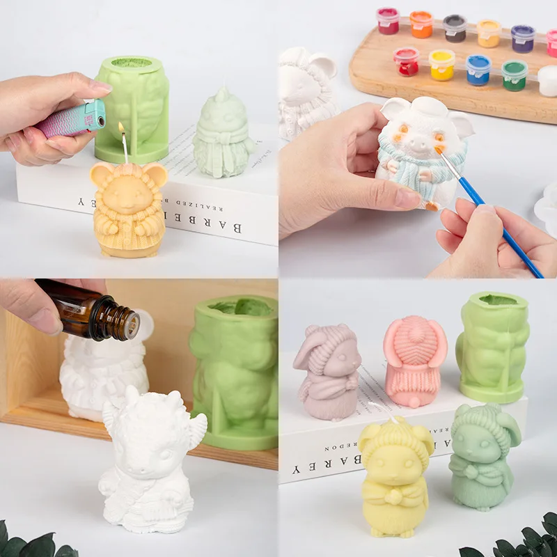 Twelve Zodiac Candle Silicone Mold 3D Cute Animal Chocolate Ice Block DIY Handmade Soap Gypsum Making Tool Home Decoration Gift