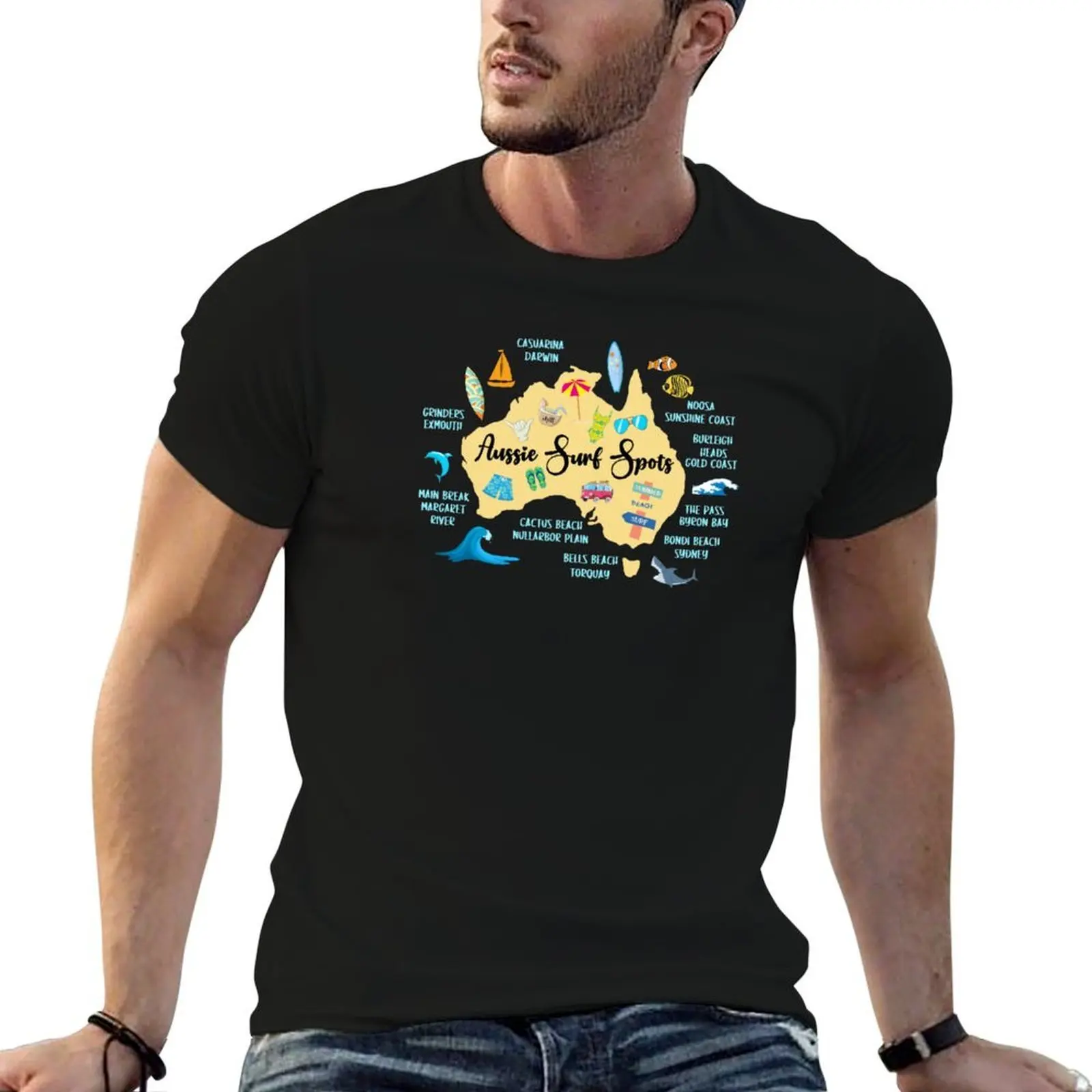 

Aussie Surf Spots Australian Surfing Map Design T-Shirt t shirt for man 100 percent cotton cotton tshirt 100% T-Shirt