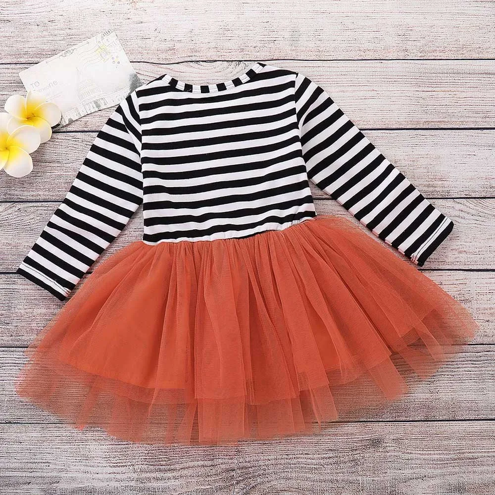 Toddler Kids Baby Girls Pumpkin Striped Embroidery Halloween Baby Girls Outfits Christmas Baby Clothes 3-6 Month Girl Clothes