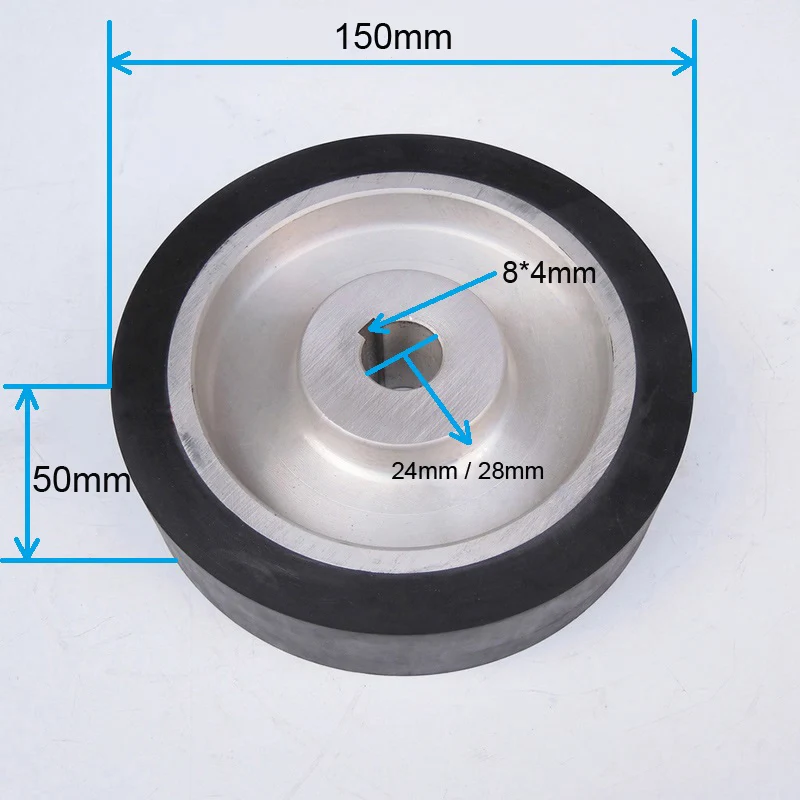 150*50*24/25/28mm/32mm Aluminium-Gummi-Flachrad für Schleifbandmaschine, Schleif- und Polierscheibe – Detail 1