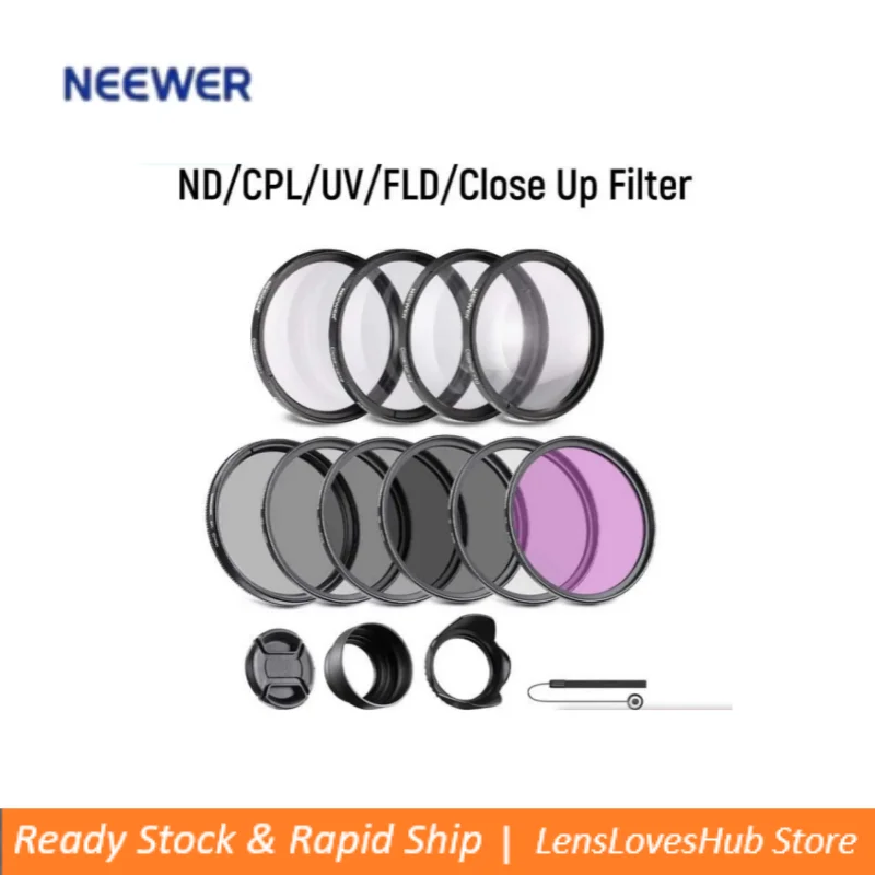 

NEEWER ND/CPL/UV/FLD/Close Up Filter Kit with ND2/ND4/ND8 Close Up Filters (+1/+2/+4/+10)with Lens Hoods, Lens Cap, Filter Pouch
