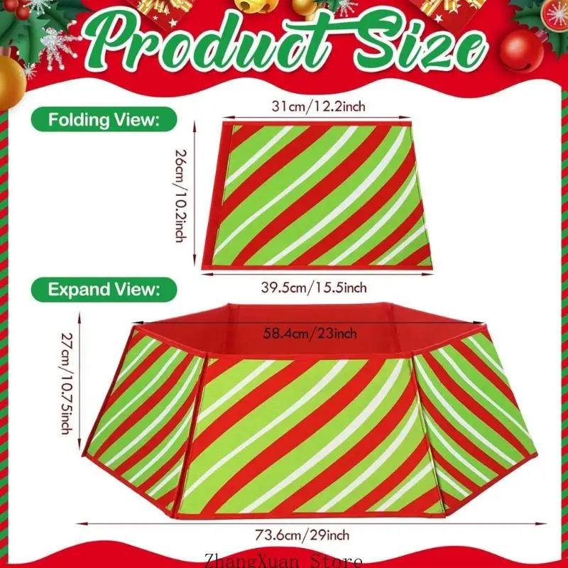 Polyester-Weihnachtsbaumrock-Basisabdeckung mit diagonalem Feiertagsmuster, sechsteilige Form für Heimbüro und Ladenauslage 3XUF – Detail 6
