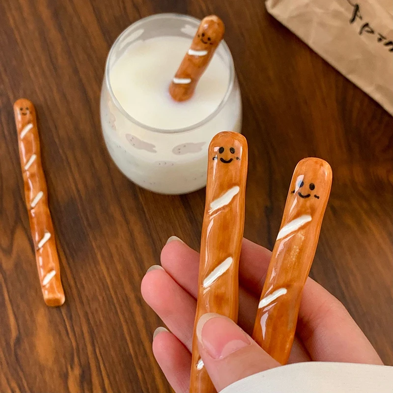 Creative Coffee Stirring Stick French Cute Bread Shape Ceramic Muddler Color Contrasting Glossy Beverage Stirring Rod