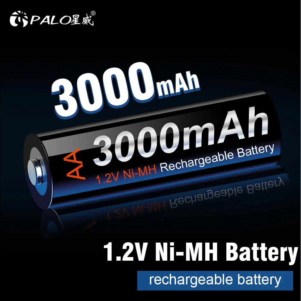 PALO 3000mAh Battery 1.2V AA 2A Ni-MH NiMH Rechargeable Battery for Camera Toy Car 100% original low self discharge AA Batteries