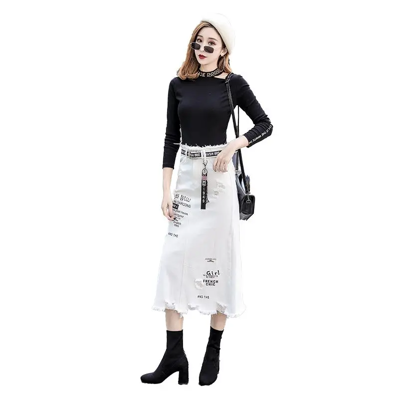 Jeans Skirts for Women Ripped Woman Denim Skirt Chubby Patchwork Clothing Trend 2024 New in Harajuku Streetwear V Sales Modest