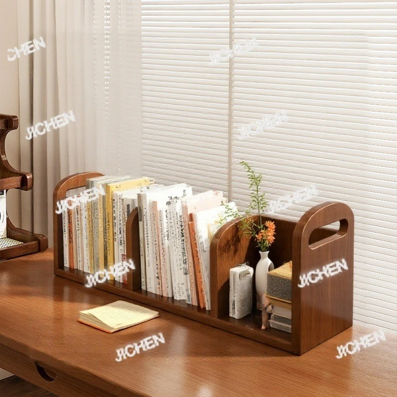

Настольная полка из цельного дерева, книжная полка, небольшой книжный шкаф в стиле ретро, студенческая простая настольная книжная полка, полка для хранения книг