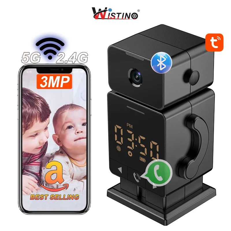 

Wistino 5G Tuya Smart Wall Clock Camera Wifi Motion Detection Alarm Color Night Vision One Click Call Home Security Camera