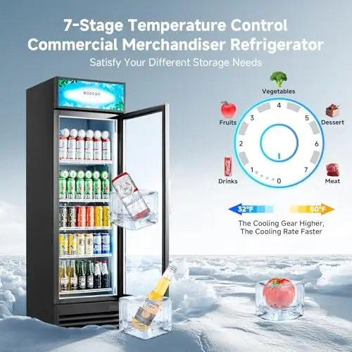 

BODEGACOOLER 12.5 Cu.Ft. Commercial Beverage Fridge - LED Light, Adjustable Shelves, Display Cooler for Office, Bar, Garage