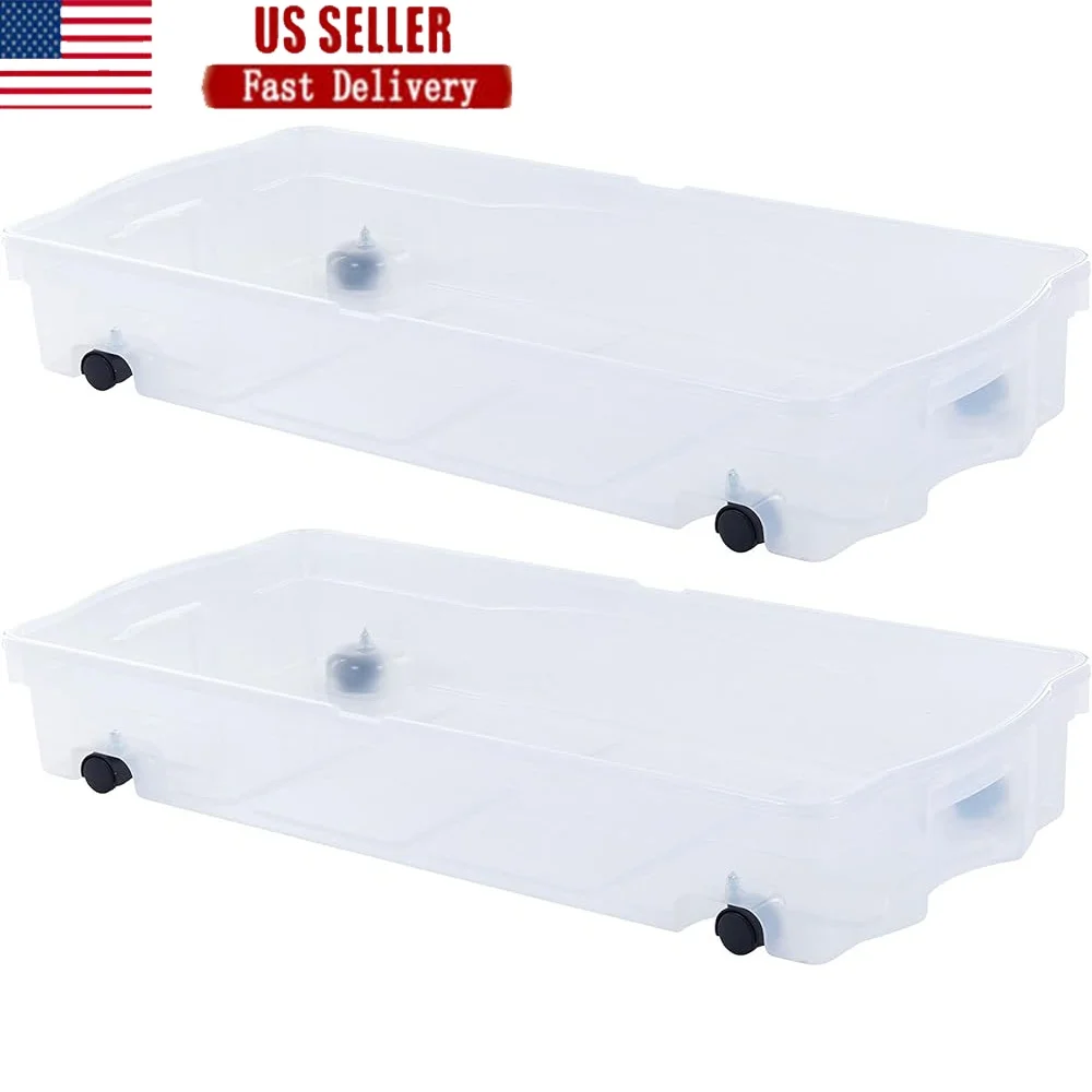 

Under Bed Storage Bins 2-Pack Wheeled Clear Plastic Totes BPA-Free Stackable Latching Lids Impact Resistant Durable Containers