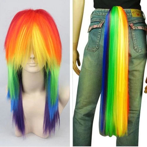 Imagen 1 del producto Pelucas de disfraz de Cosplay de pelo sintético de Pony multicolor de Anime My Little Rainbow Dash pelucas de fibra resistentes al calor