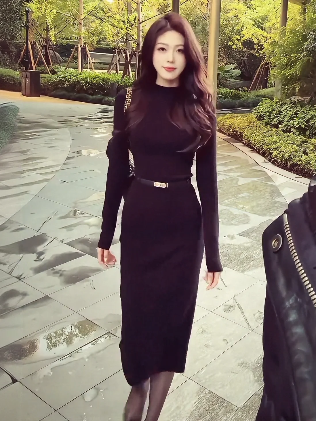 

Ele Women's Long Sve Slim Fit Dr Autumn Winter New Sle Base Layer Wrap around Skirt High Waist Cotton Faion Set