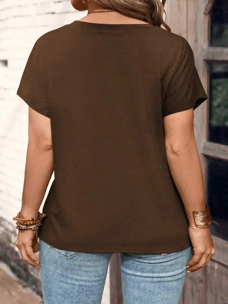 

Plus Size Short Sleeve Solid Color T-Shirt For Women
