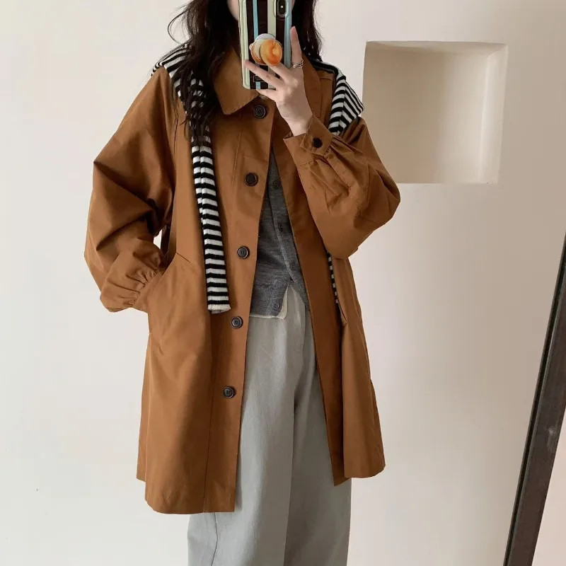 SuperAen Trench Coat 2026 Autumn New Korean Style Women's Loose Medium and Long Casual Trench Coat