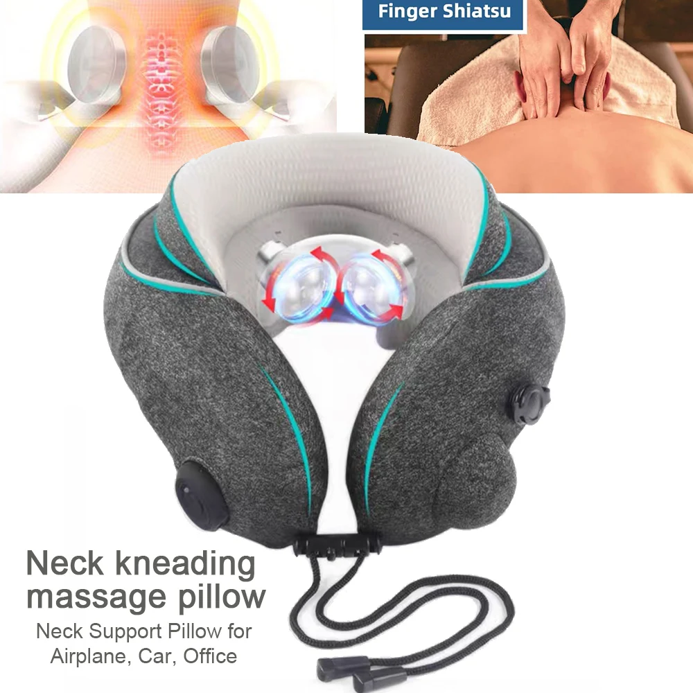 Inflatable Neck Pillow U-shaped Cervical Neck Massager Shiatsu Kneading Neck Brace Support Portable Break Sleep