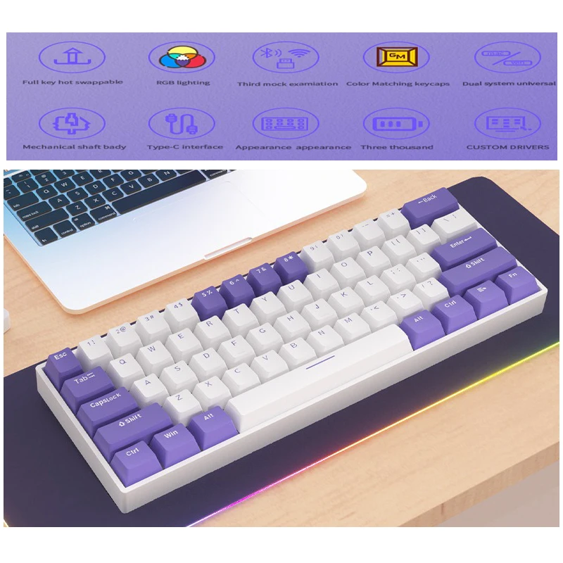 Mechanical keyboard wireless RGB bluetooth key board gamer mini 60% keyboards gaming pc portable hot swappable Keypad