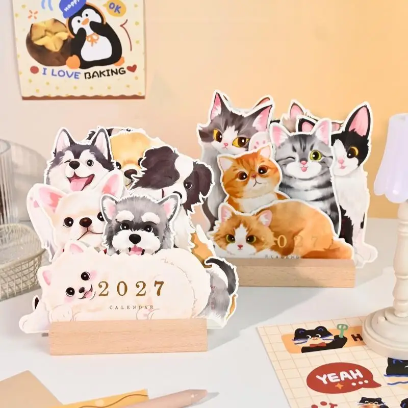 *2027 Cute Cat Dog Series Desk Calendar Table Planner Yearly Agenda Organizer Memo Notes For Home Office School Daily Schedule