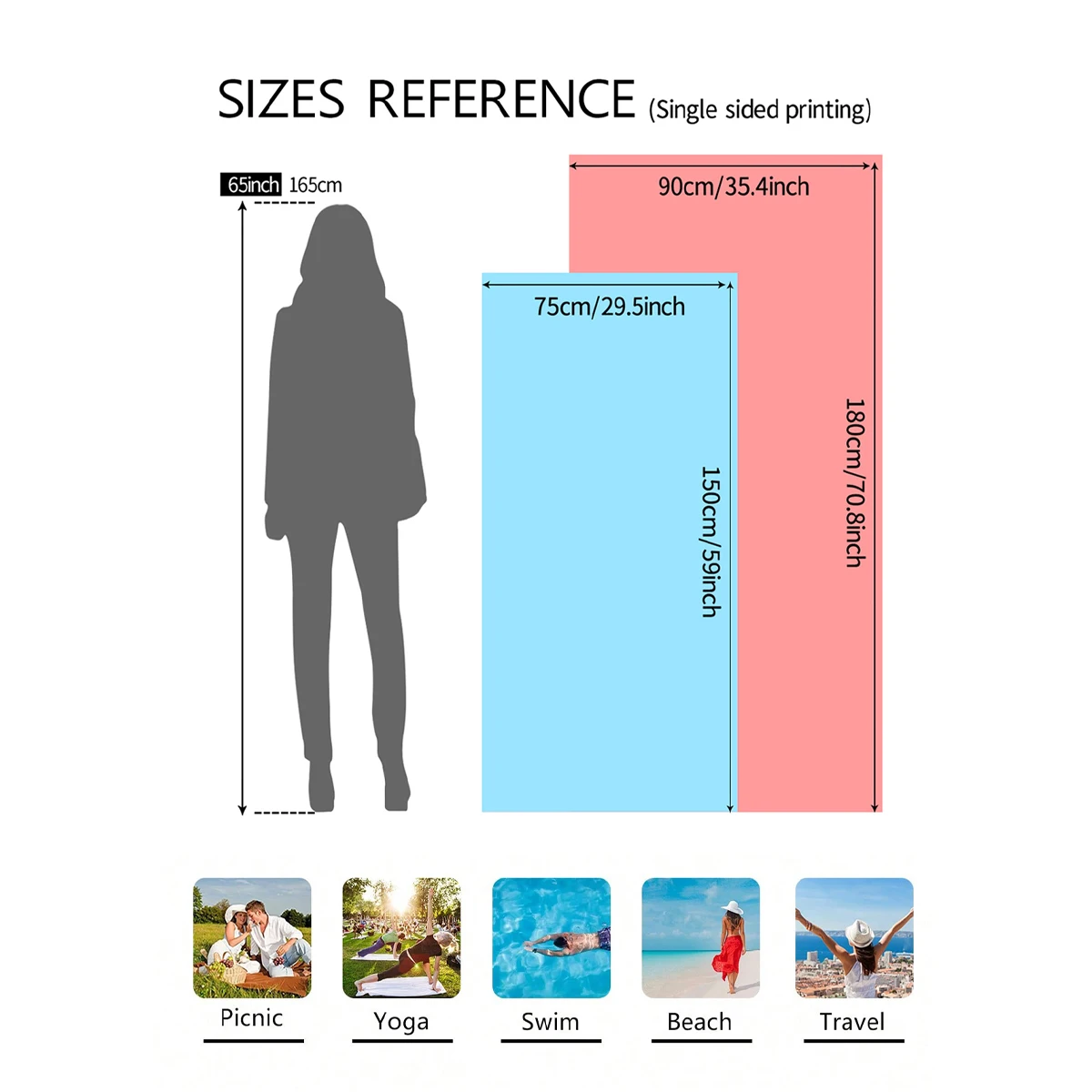 1 szt. Duży ręcznik plażowy w stylu bohemy, ręcznik kąpielowy w paski z nadrukiem kwiatów i serca, do pływania na świeżym powietrzu, na wakacje, na kemping, ręcznik plażowy