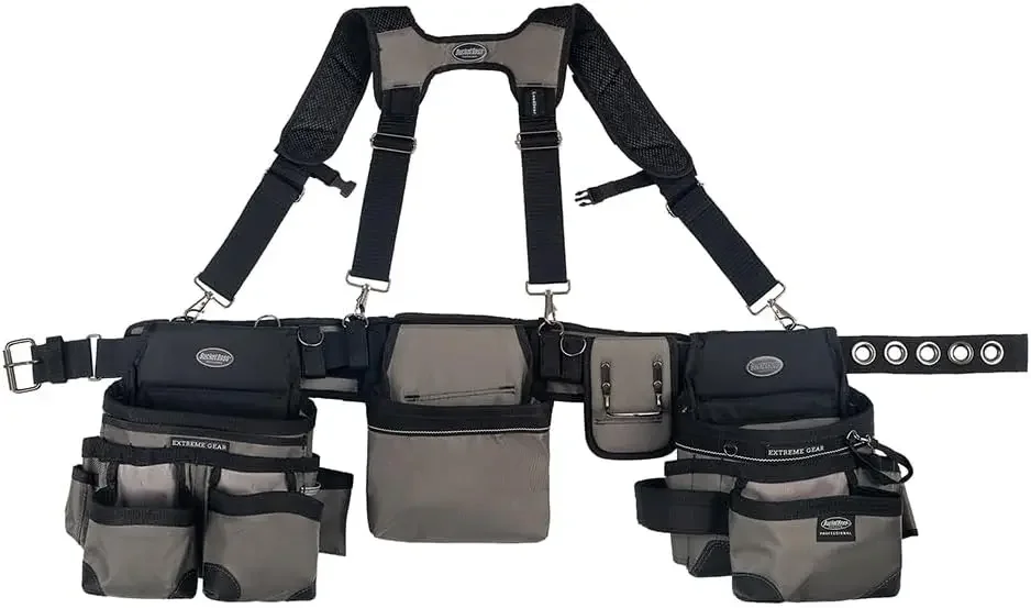 Boss Mullet Buster 3 Bag Tool Belt with Suspenders in Grey, 55135, Black, full size