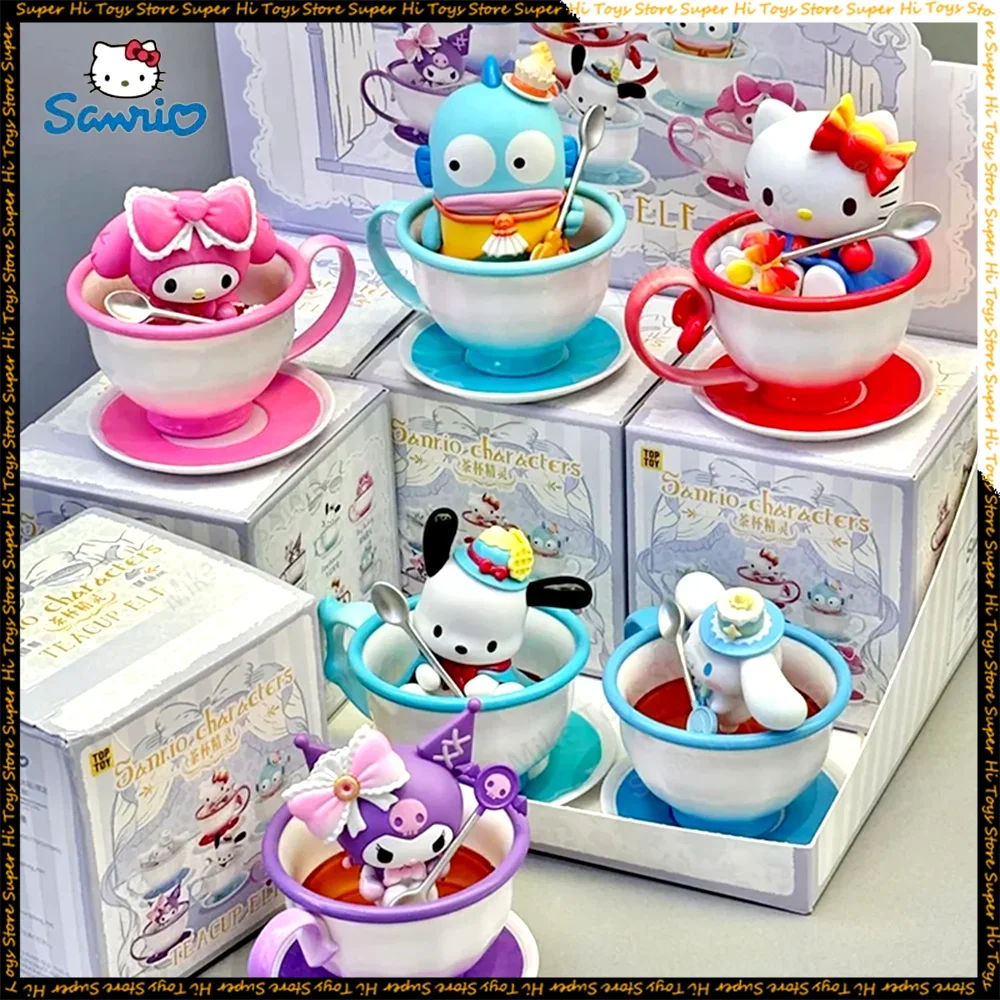 Personagens Bubble Tea Cup Blind Box, Hello Kitty Pachacco Desktop Decor, Modelo de Coleção Brinquedos, Meninas Presente, Novo