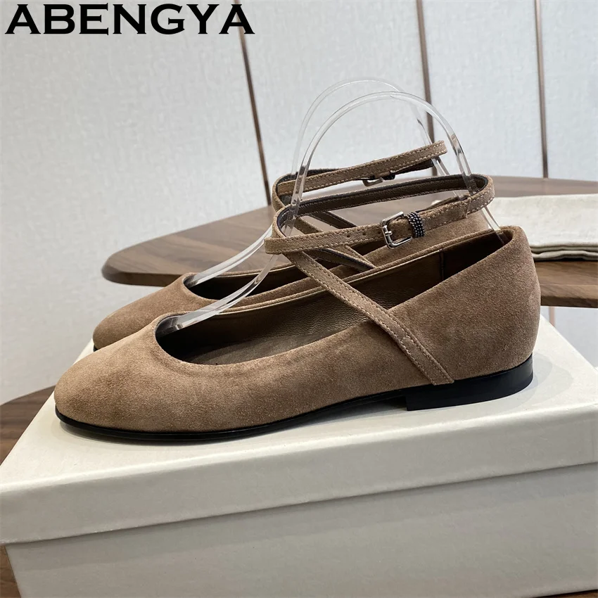 

Ankle Strap Buckle Real Leather Flat Shoes Women's Round Toe loafers Shoes Summer Outdoor Walking Shoes Woman Zapatos De Mujer