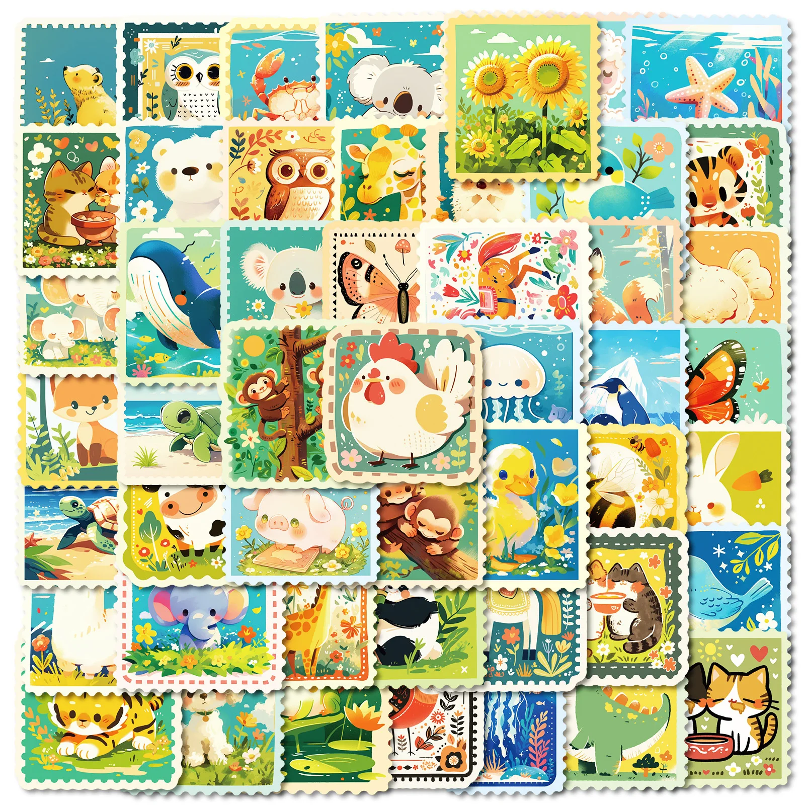 

10/50PCS Cartoon Animal Stamp Stickers Aesthetic Decoration Cup Scrapbooking Stationery Hand Accounting School Supplies for Kid