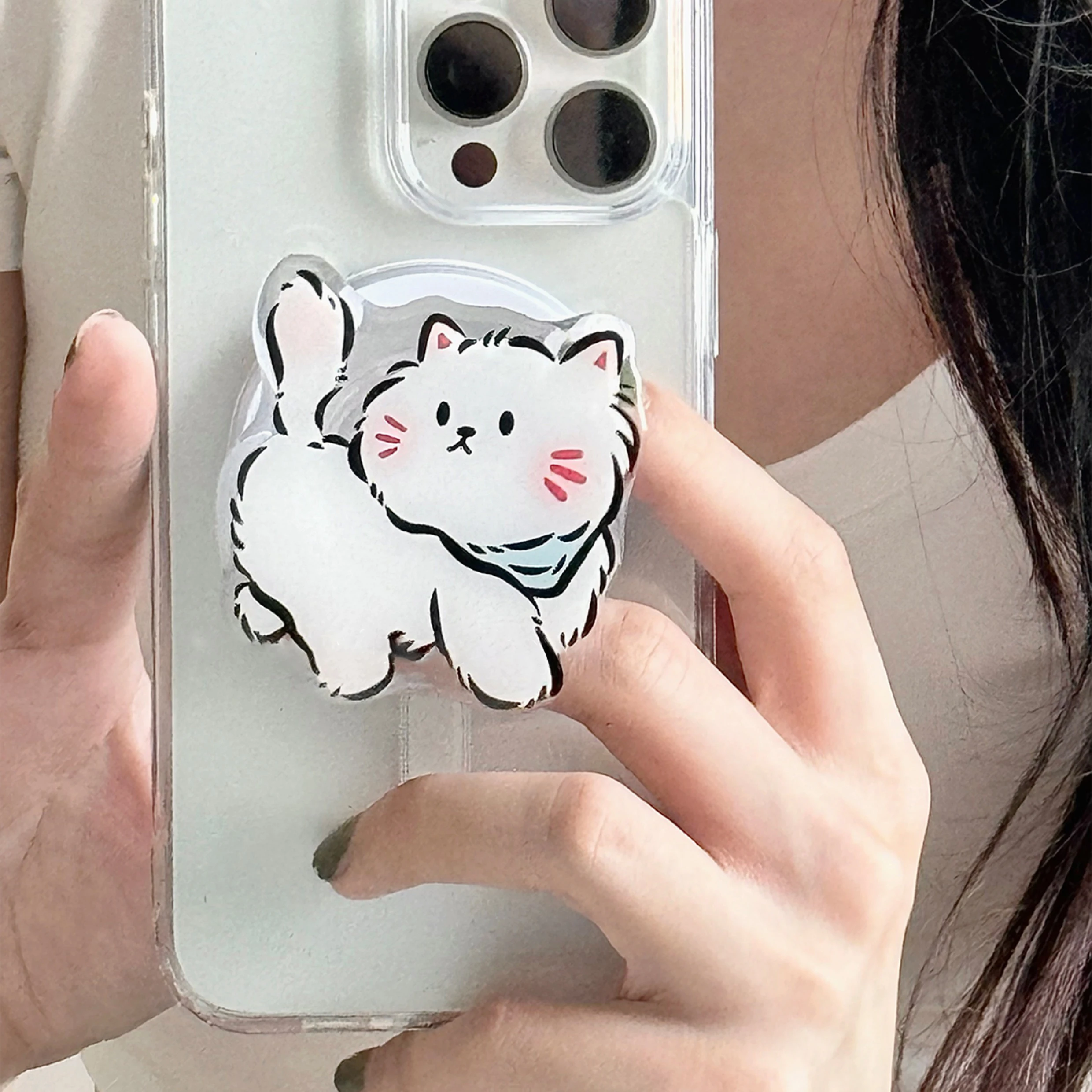 

Korea Cute Cartoon Scarf Cat Magnetic Holder Grip Tok Griptok Phone Stand Holder Support For iPhone 15 For Pad Magsafe Smart Tok