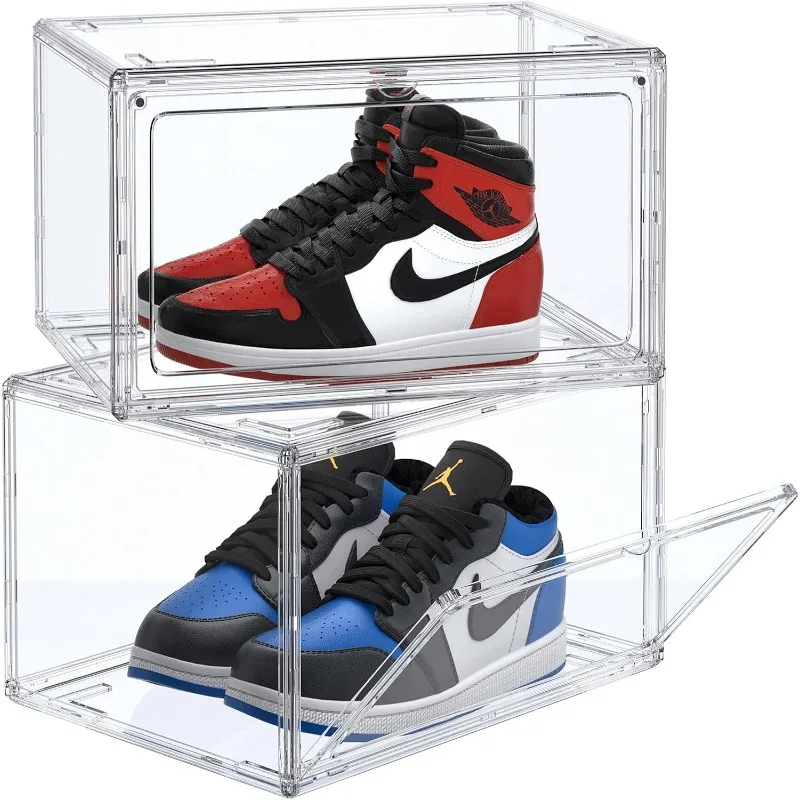 

2-Pack Acrylic Clear Stackable Shoe Boxes for High-end Sports Shoes 360°Clear Acrylic Display Shoes Boxes Fully Transparent