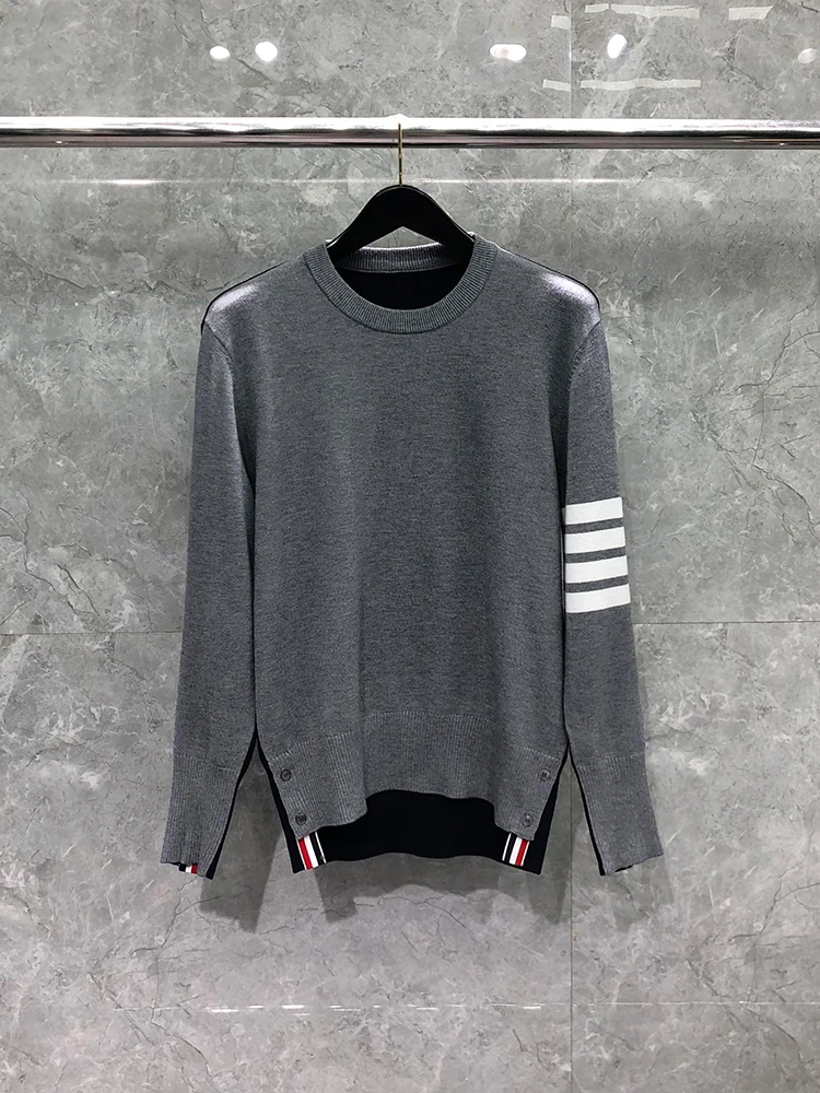  Knit sweater New Spring and Autumn Color Matching Short Front and Long Back round Neck Men's and Women's Fashion Trendy Al...