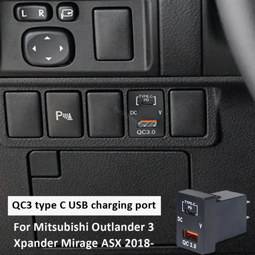 LED Voltage Display Charging Ports Usb Adapter for Mitsubishi Outlander 3 Xpander 2016 Eclipse Cross Mirage Interior Tuning