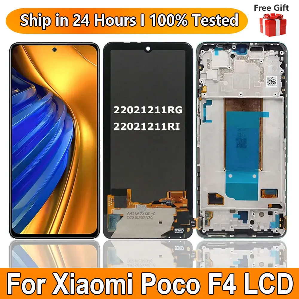 

6,67-дюймовый AMOLED для Xiaomi Poco F4 22021211 РГ, 22021211 ЖК-дисплей RI с рамкой и сенсорным дигитайзером для замены экрана Poco F4