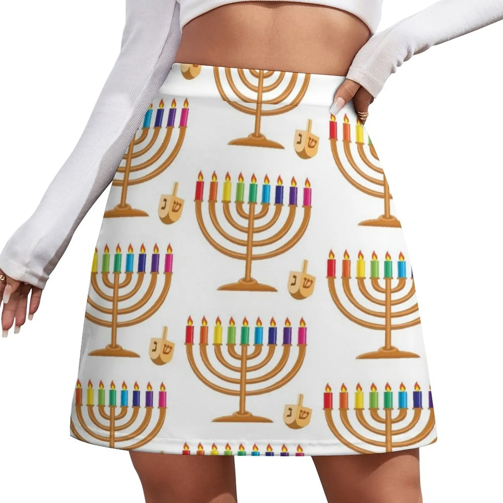 

Hanukkah with menorah and wooden dreidel Mini Skirt women's clothing trend 2023 Clothes for summer women's stylish skirts