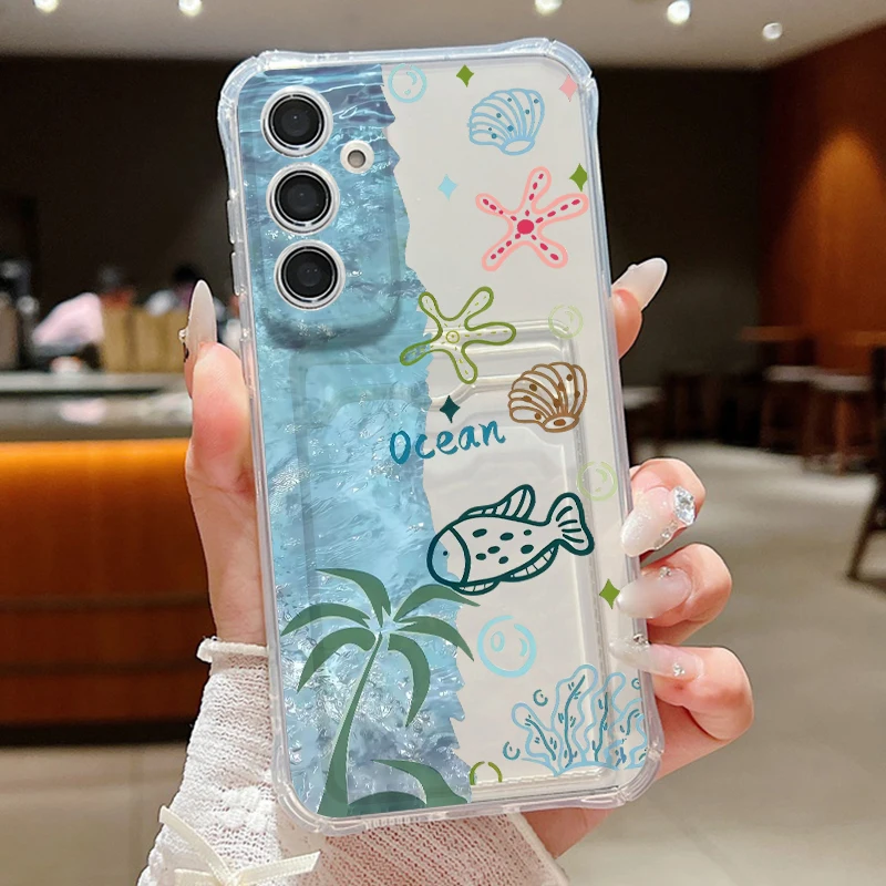 Ocean Animal Pattern Phone Case For Samsung Galaxy S26 S24 S23 Ultra S22 Plus S25 Edge S25 FE Clear Card Bag Wallet Soft Cover