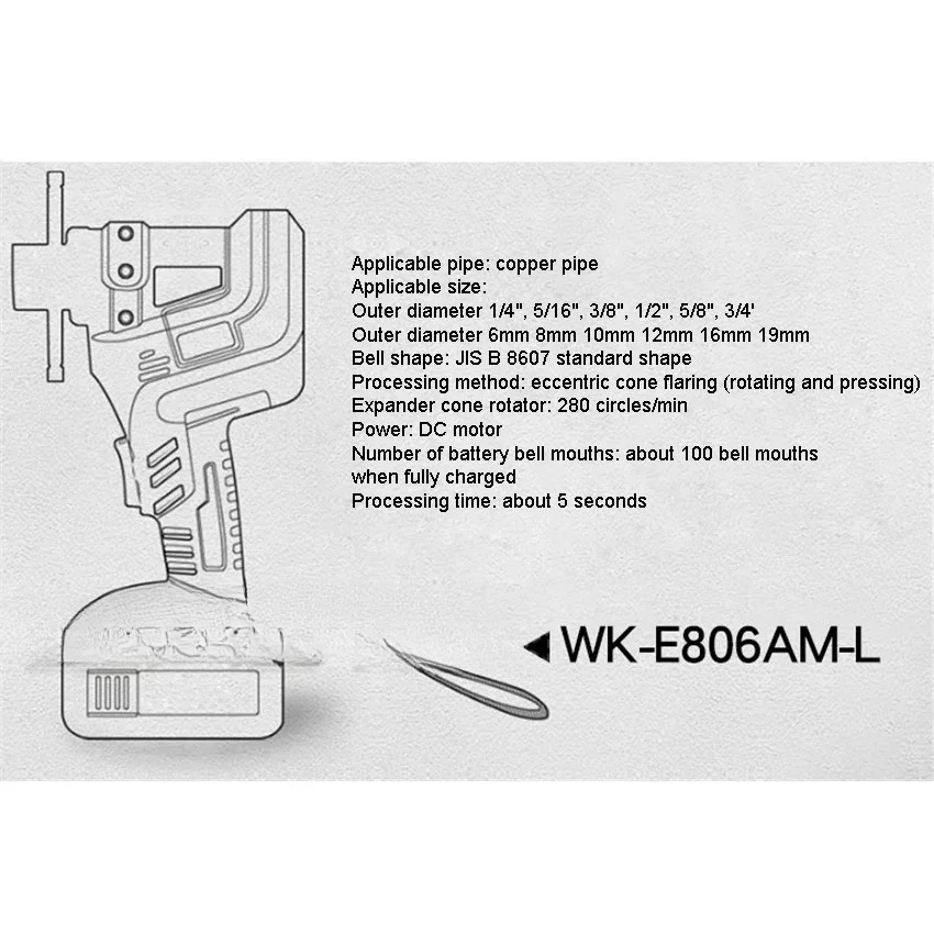 

CT-E806AM-L Rechargeable Electric Flaring Tool Kit Electric Expander Copper Tube Expander Brass Flared Mouth Expander DC 220v