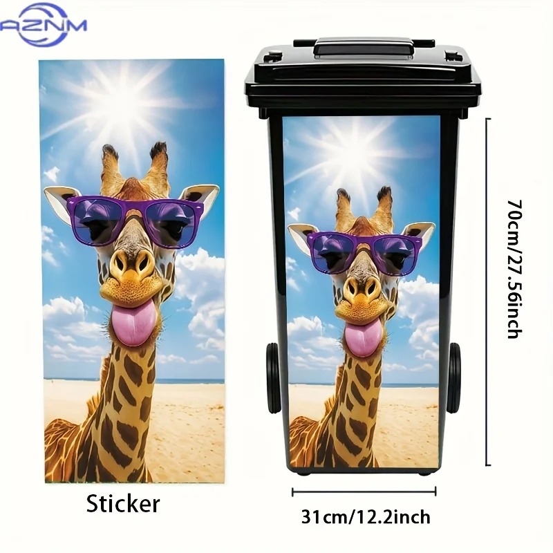 1 1pc 2D/flat Trash Can Sticker, x es, Giraffe in the Sunlight, Warm Pet Time, Wall Sticker Decoration, Trash Can Decal, Wall