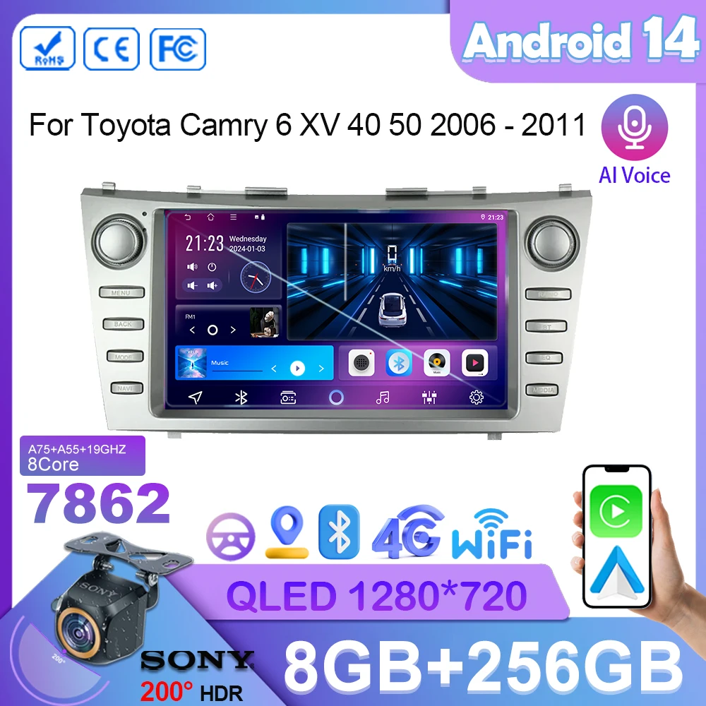 

Android 14 For Toyota Camry 6 XV 40 50 2006 - 2011 Car Dvd Radio Stereo Multimedia Player GPS Navigation 5G wifi 7862 CPU 2din