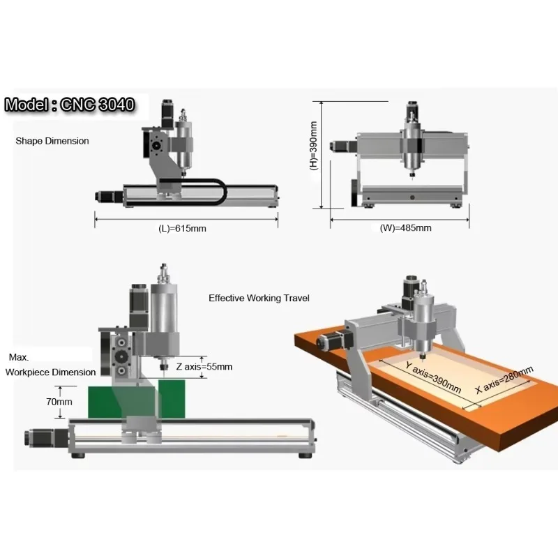 Brand New Mini 3040 3 Axis Cnc Wood Engraving Machine Drilling Router Wiht 500w Spindle Motor