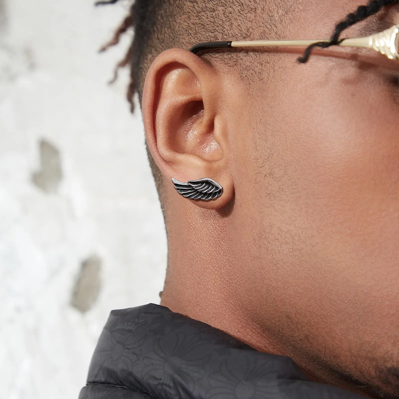 Punk Wings Stud Earrings for Men Boy,Vintage Stainless Steel Earrings,New Trendy Jewelry Gifts
